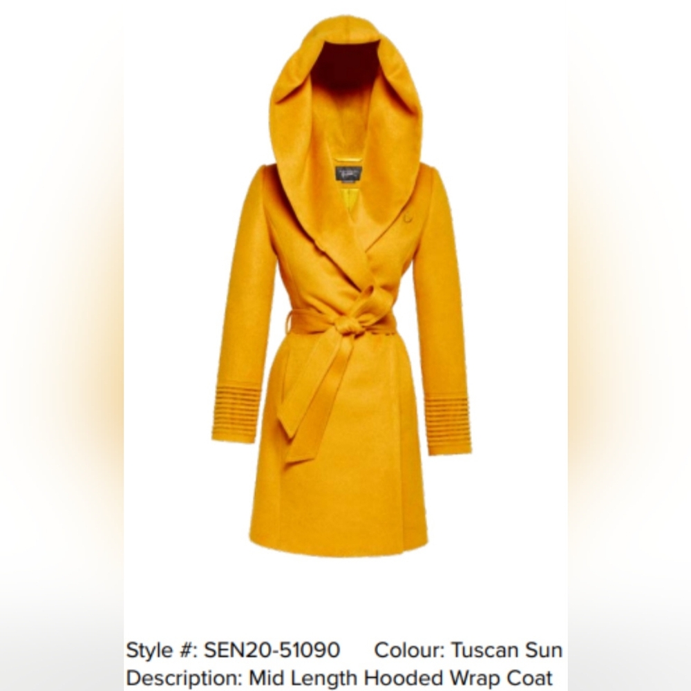 Sentaler mid lenth yellow hooded wrap coat M